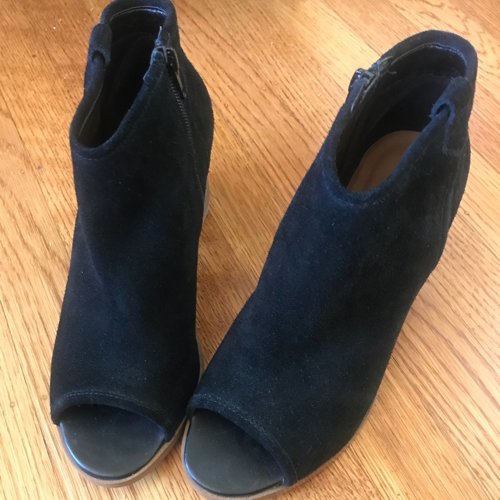 Aldo open toe black suede ankle booties